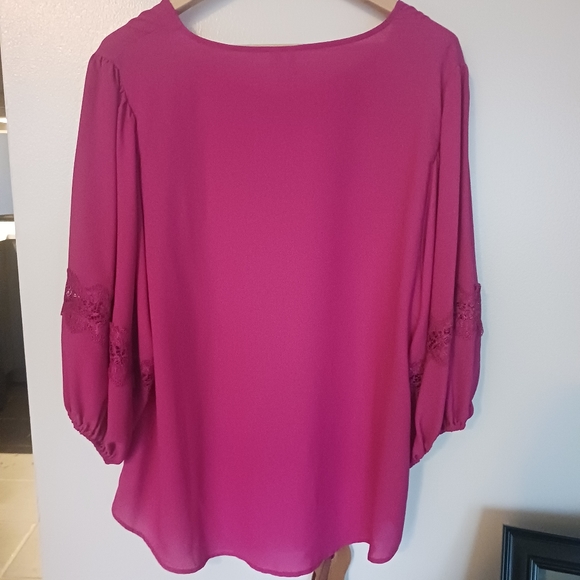 Cato • Women's Magenta Pink High-Low Puff Sleeve Tunic Top - Picture 3 of 14